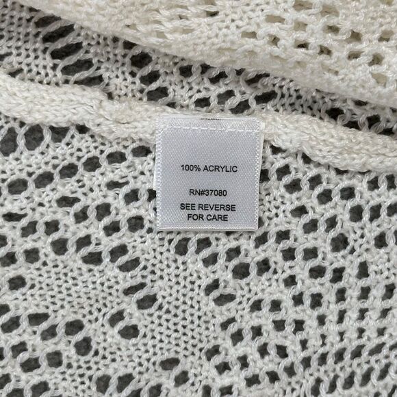 Energe World Wear Crochet Cardigan Duster White Women's Medium Tassel Trim Boho - Picture 6 of 7